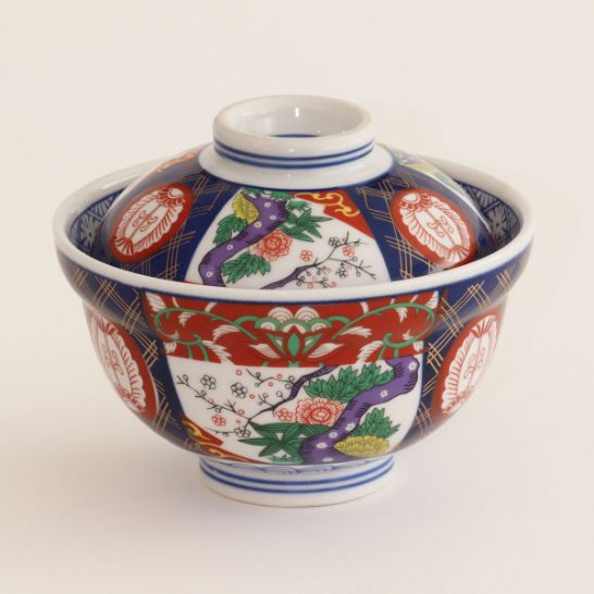 春山製陶の錦牡丹4.5寸蓋付丼