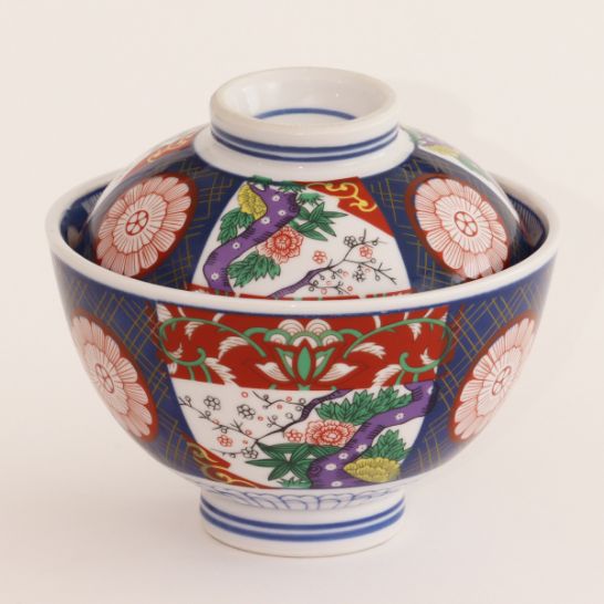 春山製陶の錦牡丹丸蓋付丼