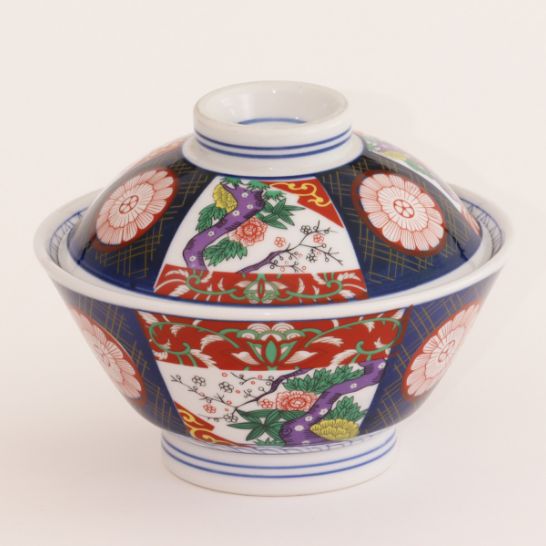 春山製陶の錦牡丹切立蓋付丼