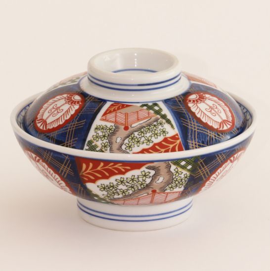 春山製陶の錦小桜平蓋付丼