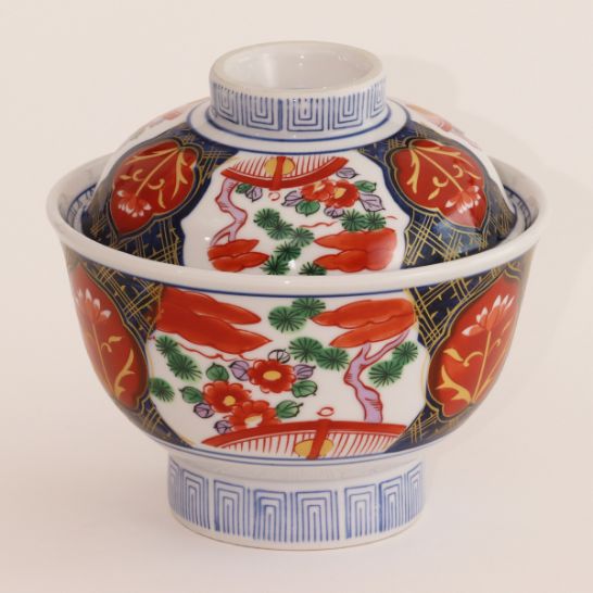 春山製陶の錦松菊高台蓋付丼