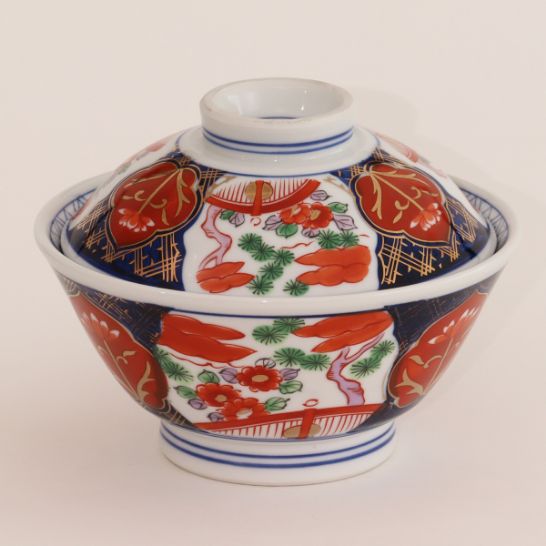 春山製陶の錦松菊切立蓋付丼